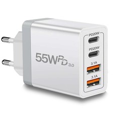 European Travel Plug Adapter USB C, 55W USB C European Charger 4Port Fast Cha...