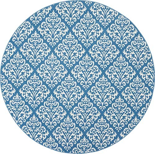 Grafix Damask Blue 8' x Round Area Rug, Easy Cleaning, Non Shedding, Bed - Picture 2 of 7