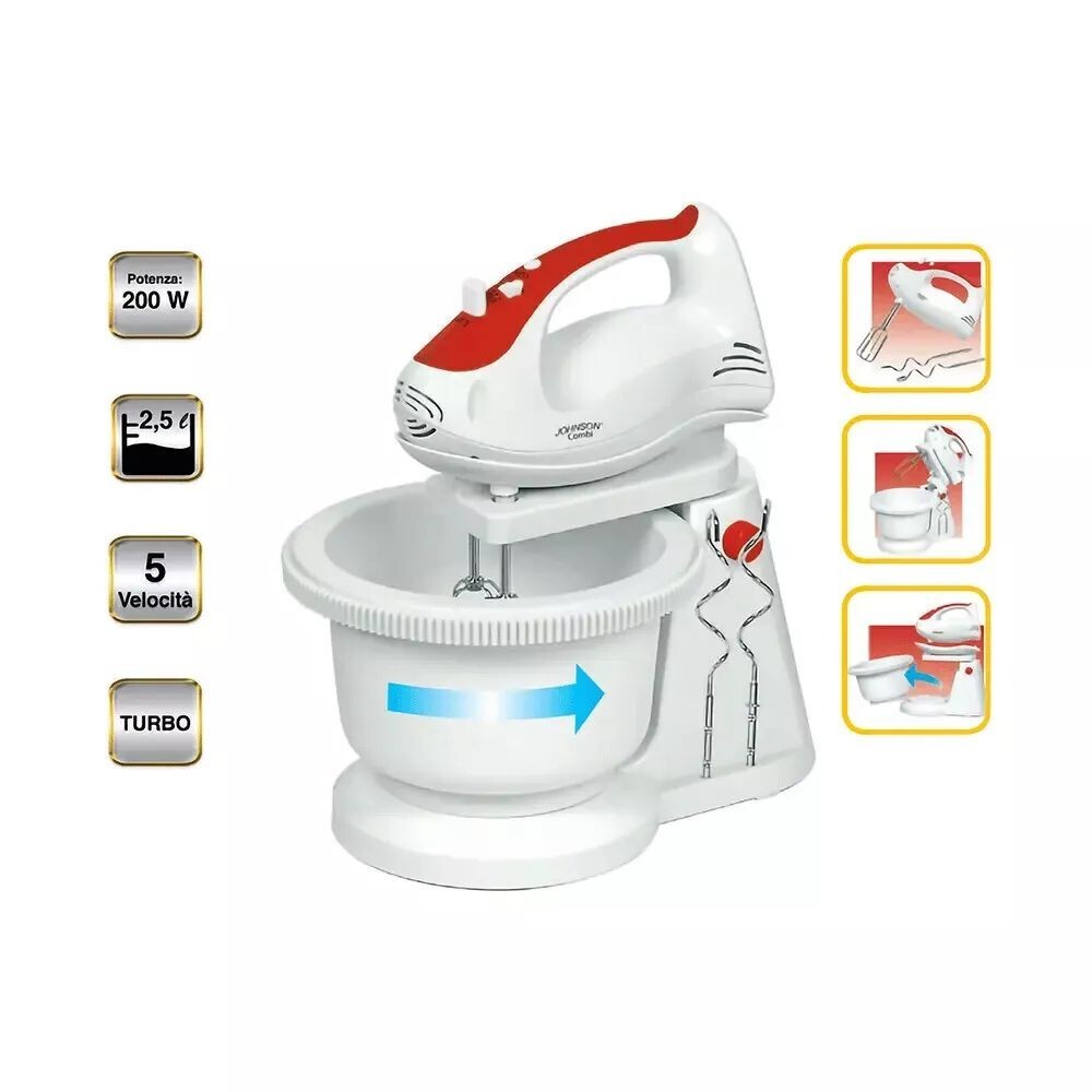 Sbattitore Mixer 200W con Ciotola: Elettrodomestico Multiuso 5 Velocità