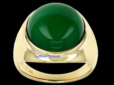 Natural Green Onyx Gemstone with 925 Sterling Silver Gold Plated Men's Ring #332