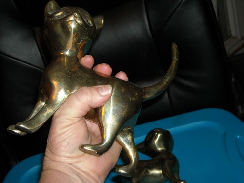 vintage large brass kitty cats kittens 7 X 7" 5 1/4 X 5 1/2 statues standing - Picture 6 of 6
