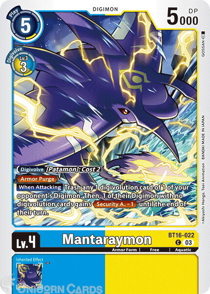 BT16-022 Mantaraymon : Common Digimon Card : BT16: Beginning Observer