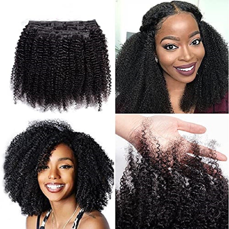 Afro Kinky Curly Clip in Human Hair Extension Mongolian  display picture 2