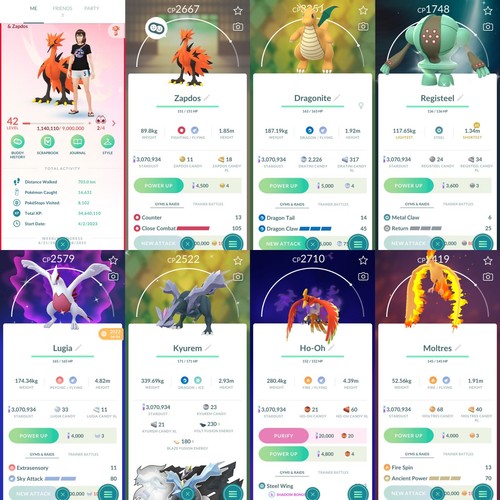 Pokémon Acc Go 42 - ✨ 117 Shiny - 168 Legend - 7 4* - 1.130🪙🪙🪙
