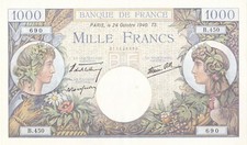 1000 F Commerce et Industrie 24-10-1940 FAY 39.01 Alph. B.450 p/NEUF