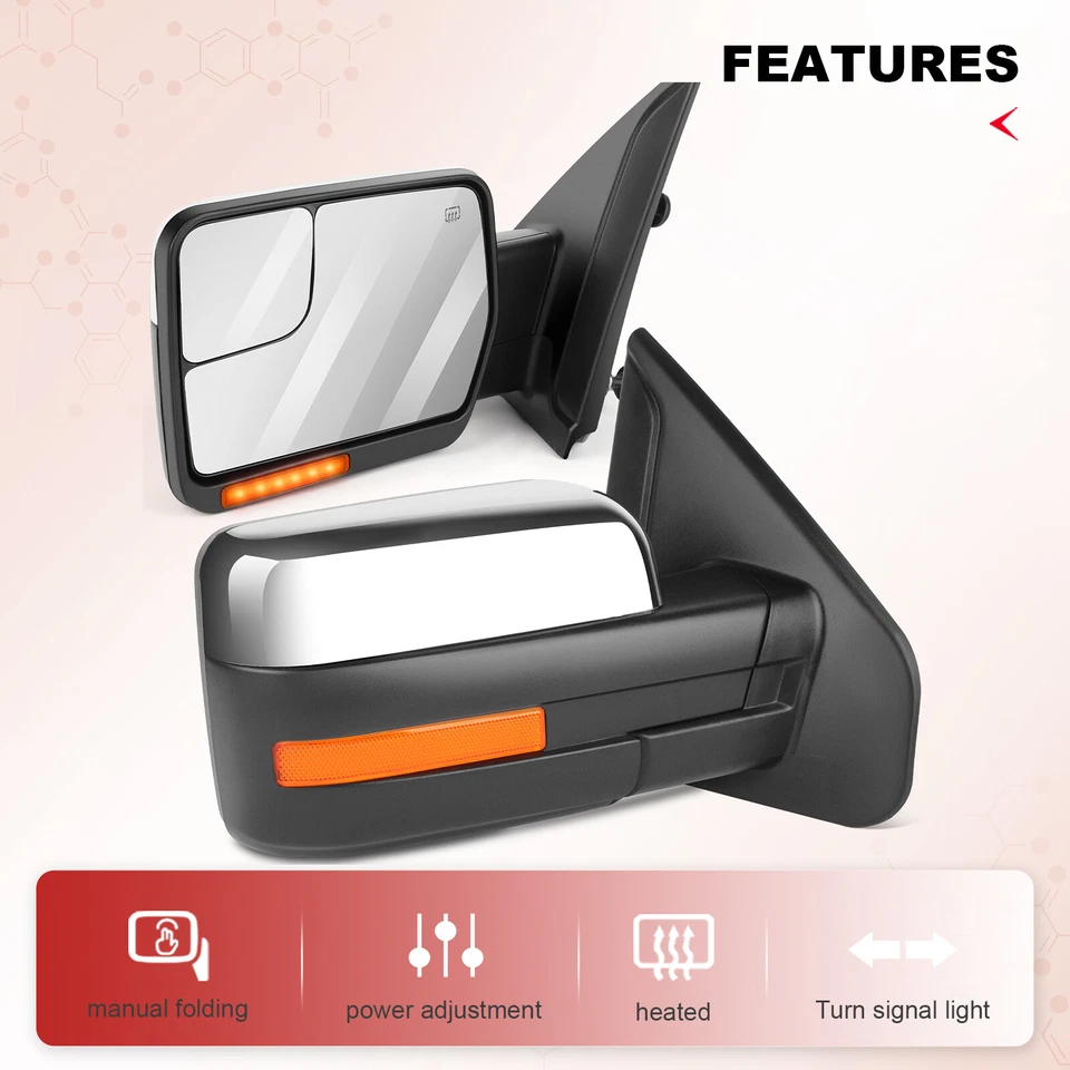 Par de espejos retrovisores laterales de remolque luces de señalización eléctricas de charco térmico para puerta Ford F150 07-14 Foto 3 de 4