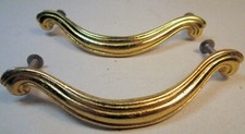 Bright Brass Scroll Work Cabinet Drawer Door Handle MATCHING PAIR 4" Center Bore