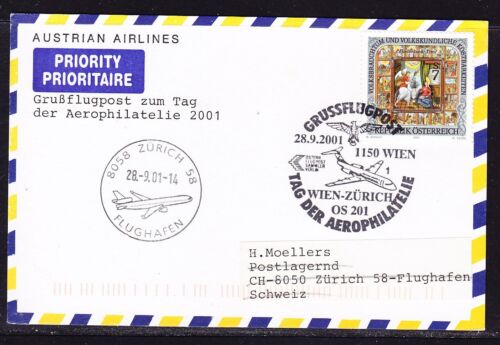 Austria 2001 Austria Airline Grubflugpost Flight Card Vienna to Zurich - Picture 1 of 2