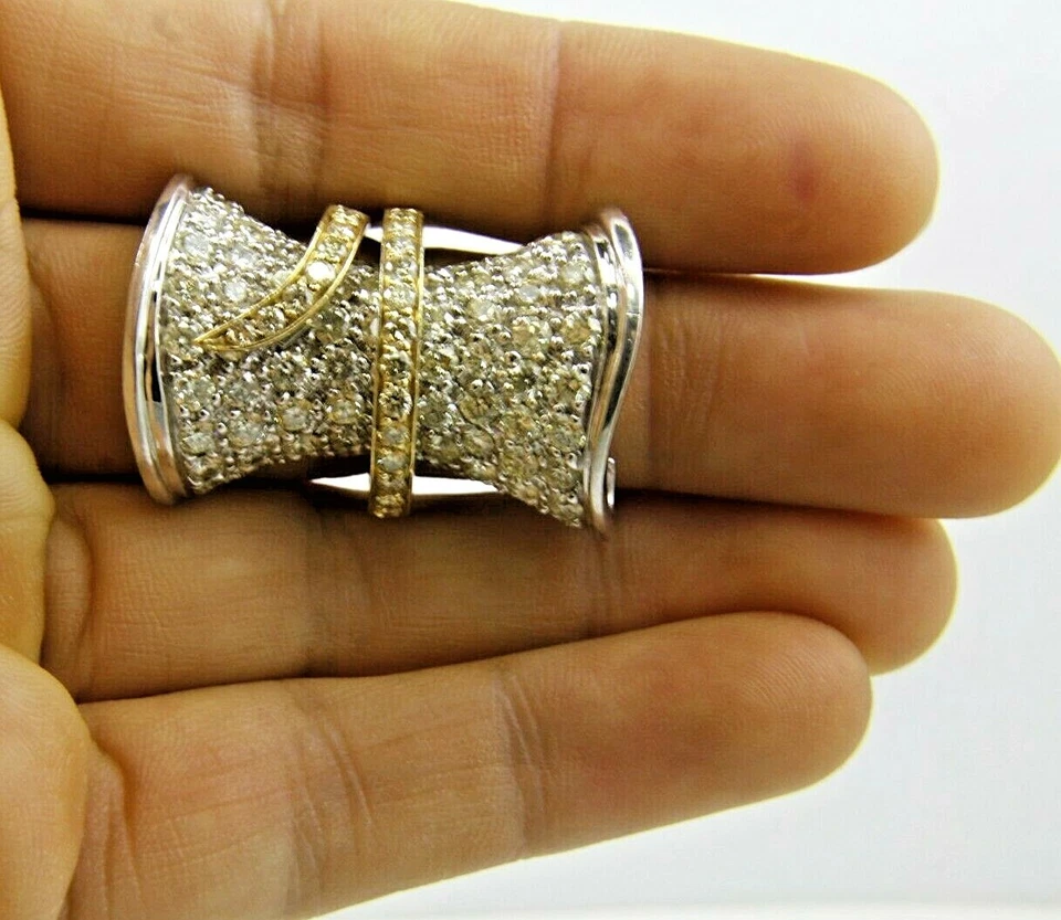 Long Natural Round Diamond Cluster Lady's Ring 14k White & Yellow Gold 10.75Ct - Image 4 of 4