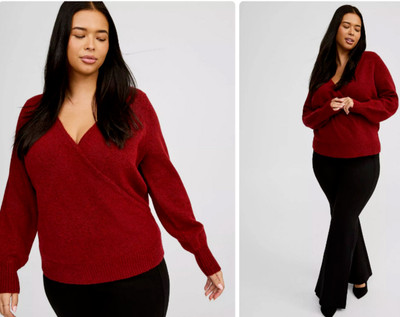 Torrid Vegan Cashmere Pullover Surplice Sweater Size 1 1X Burgundy Red NEW Soft