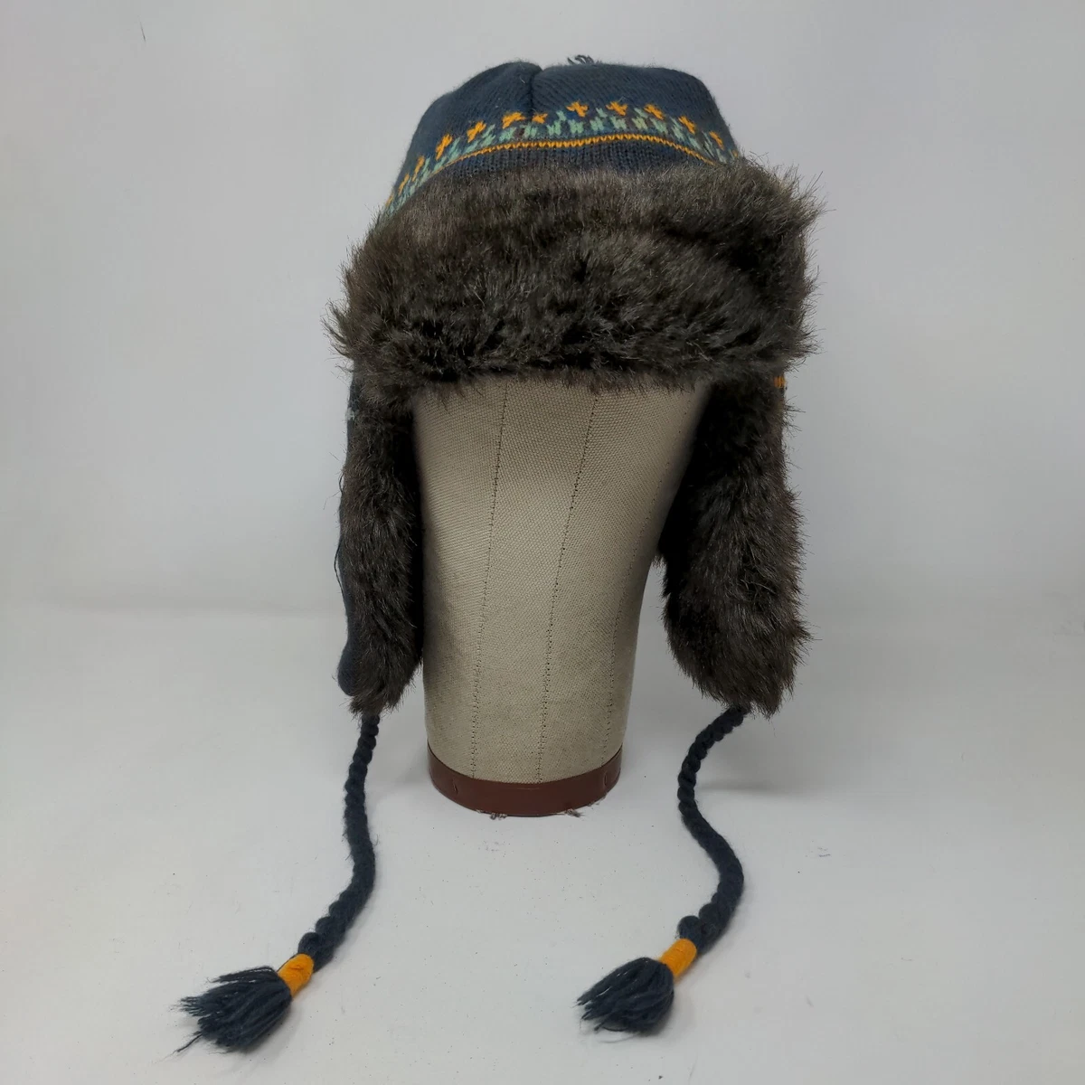 Target Boys Knit Trapper Hat Blue Raccoon Ear Flaps Acrylic Vegan Fur Trim  | eBay