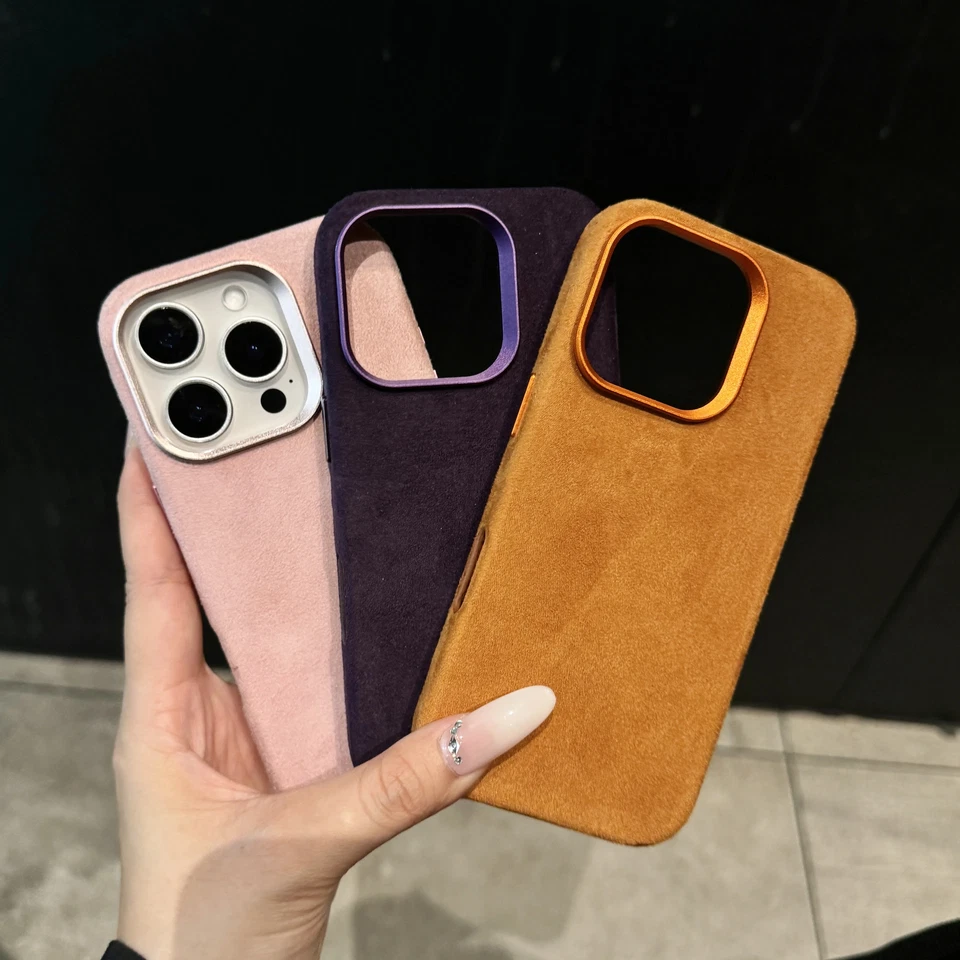 Funda de cuero de gamuza genuina para iPhone 17 16 15 Pro Max mate Magsafe cubierta blindada Foto 4 de 4