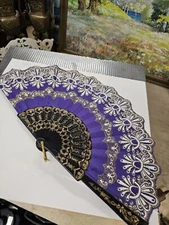 Decorative Purple Hand Fan Asian Vibrant and Glittery