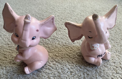 Vintage Pink Ceramic Elephants 1960's A Mark Exclusive Japan Dino & Me-Tu