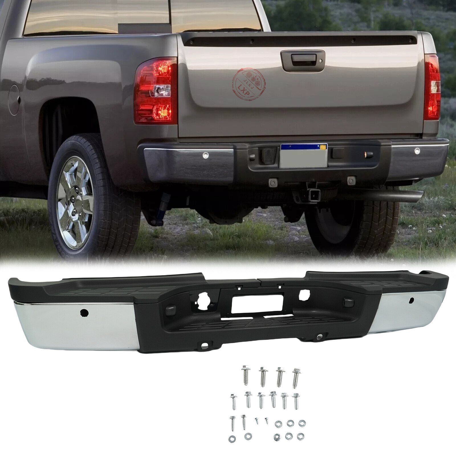 For 2011-2014 Silverado Sierra 2500HD 3500 w/ Park Holes Chrome Rear Bumper