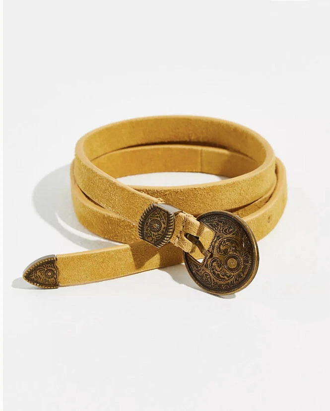 Cinturón Western Free People Wyatt con Hebilla de Bronce, Gamuza Amarilla, S/M, ¡Nuevo! Foto 2 de 4