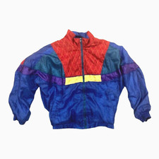 Vtg 80s 90s Women Petite M Windbreaker Nylon Jacket Track Suit Wind Swishy