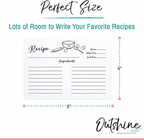 Outshine Kitchen Blank Recipe Cards 4x6 Inches Thick Cardstock Double Sided - Picture 3 of 57