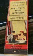Vintage Matchbook Cover T3 Detroit Michigan Kerastas Bros Cocktail Bar Clifford