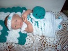 Hand crochet 6 pc preemie/doll  layette,  easy on/off — photo 1