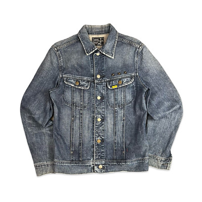 RARE LTD EDTN LEE RIDERS CROSS RIVET DENIM JAPAN JACKET FACTORY DISTRESSED UK XS