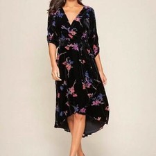 Eliza J Floral Faux Wrap Velvet High Low Dress Size 4