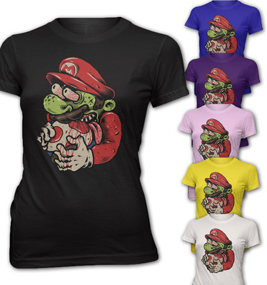  Damen Slim Fit T-Shirt Super Zombie Mario Dead Game Over Comic Neu ZMG315 