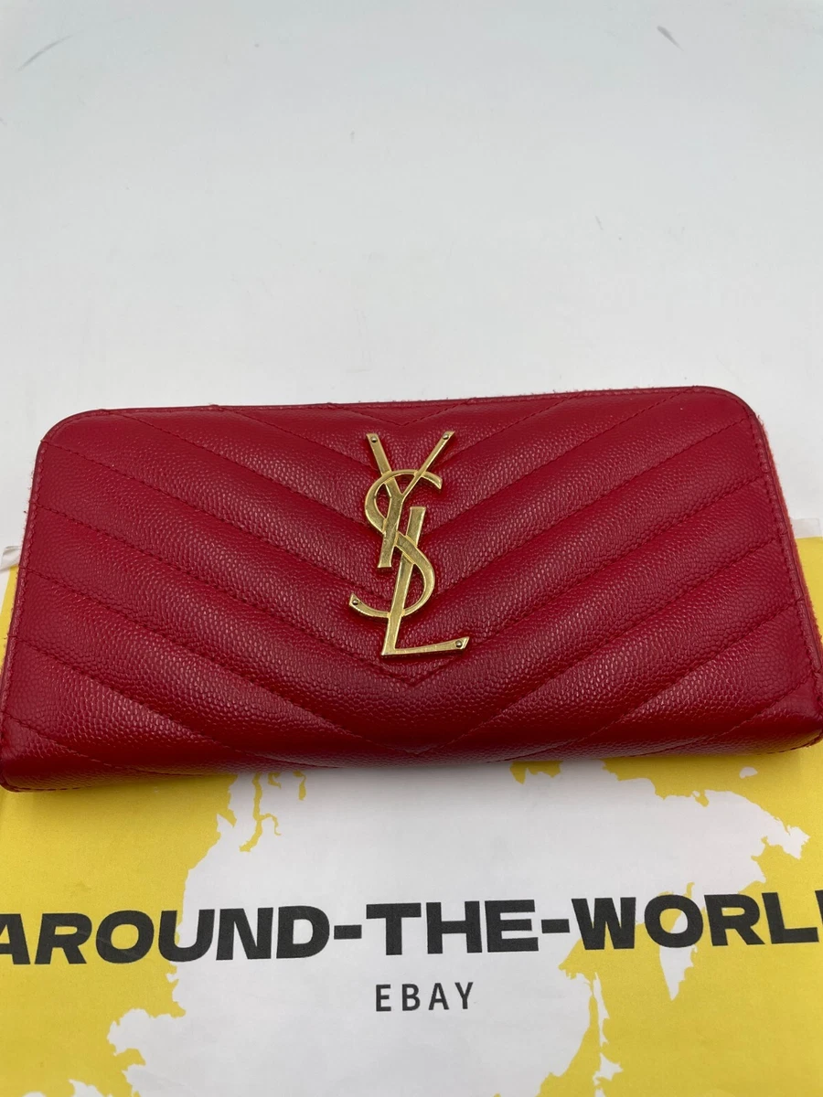 Auth KCC05 Saint Laurent Cassandra Flap Wallet YSL red Hardware