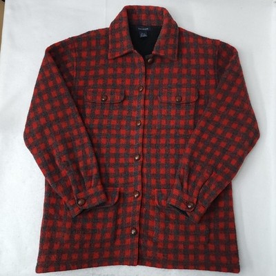 Eagles Eye Red Plaid 100% Wool Jacket Check Plaid Flannel Shacket Coat Womens M