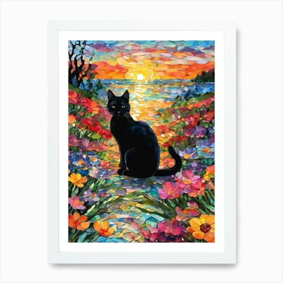 Sunset and Flowers - Beautiful Rain Framed Wall Art Poster Canvas Print Picture