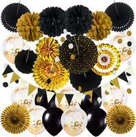Party Dekoration, Schwarz Gold Konfetti Ballons Papier Pompoms AufhäNgen FäCher