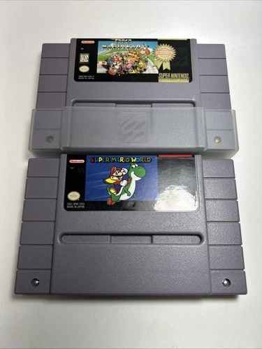 Super Mario Kart & Super Mario World SNES Nintendo Game Bundle Tested & Working