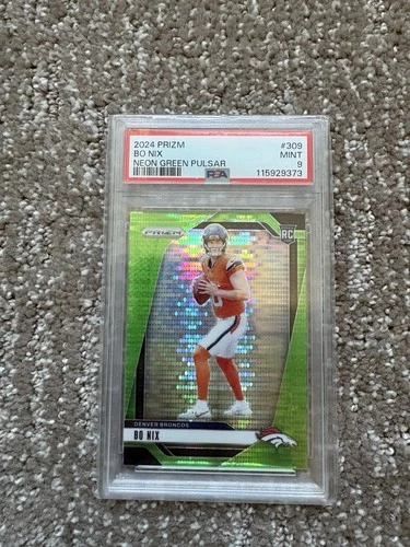 2024 Panini Prizm - Bo Nix #309 Neon Green Pulsar Prizm (RC) PSA 9
