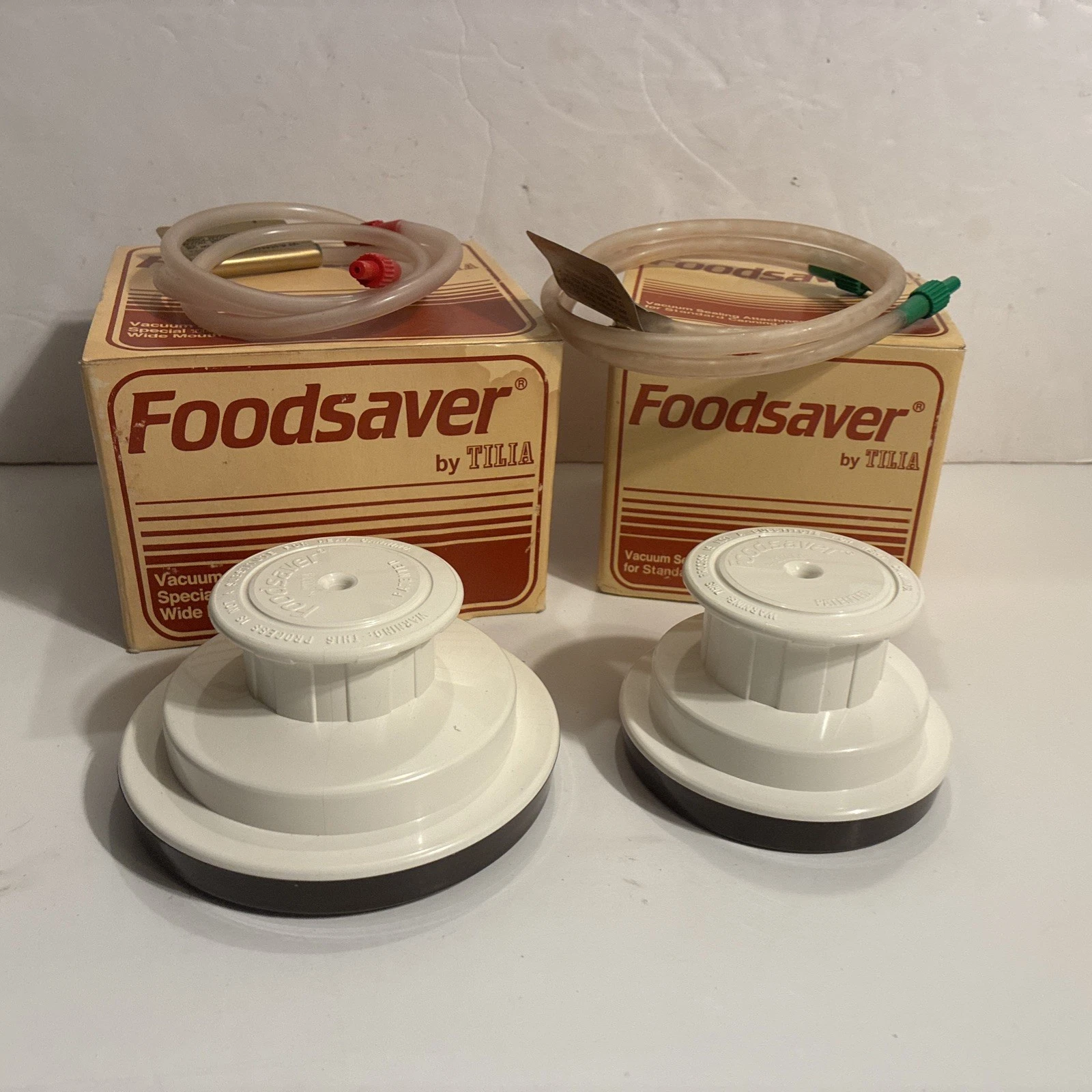 Vintage Foodsaver Vacuum Sealing Attachments Wide Mouth & Standard Made In Italy