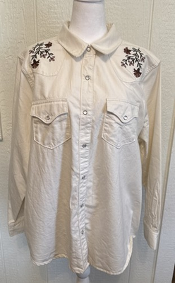 #ad NWT Vintage Threads Women’s Western Floral Embroidered Shirt Cream Pearl Snap 2X $24.99