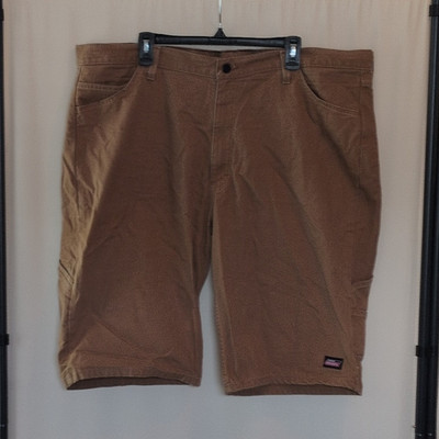 Dickies Men s Caramel Canvas Cargo Shorts w/ Pockets Flat Front Button Logo