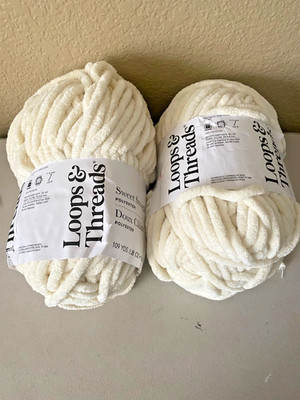 2 Loops & Threads Sweet Snuggles Chenille Yarn Winter White Jumbo 109 Yrds each