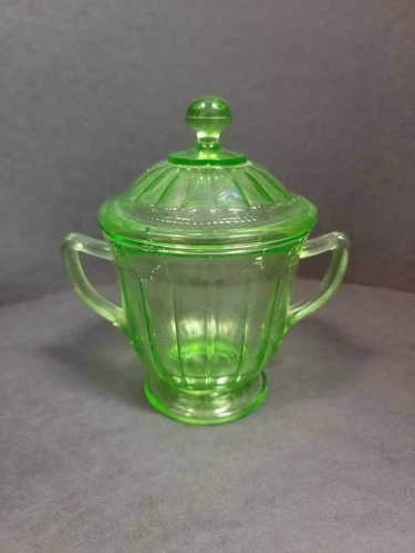 Uranium Glass Sugar Bowl + Lid - Federal Glass ca 1930