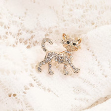 Elegant Golden Kitten Cat Shiny Rhinestone Cat Brooch Lapel Clothing Pin Golden