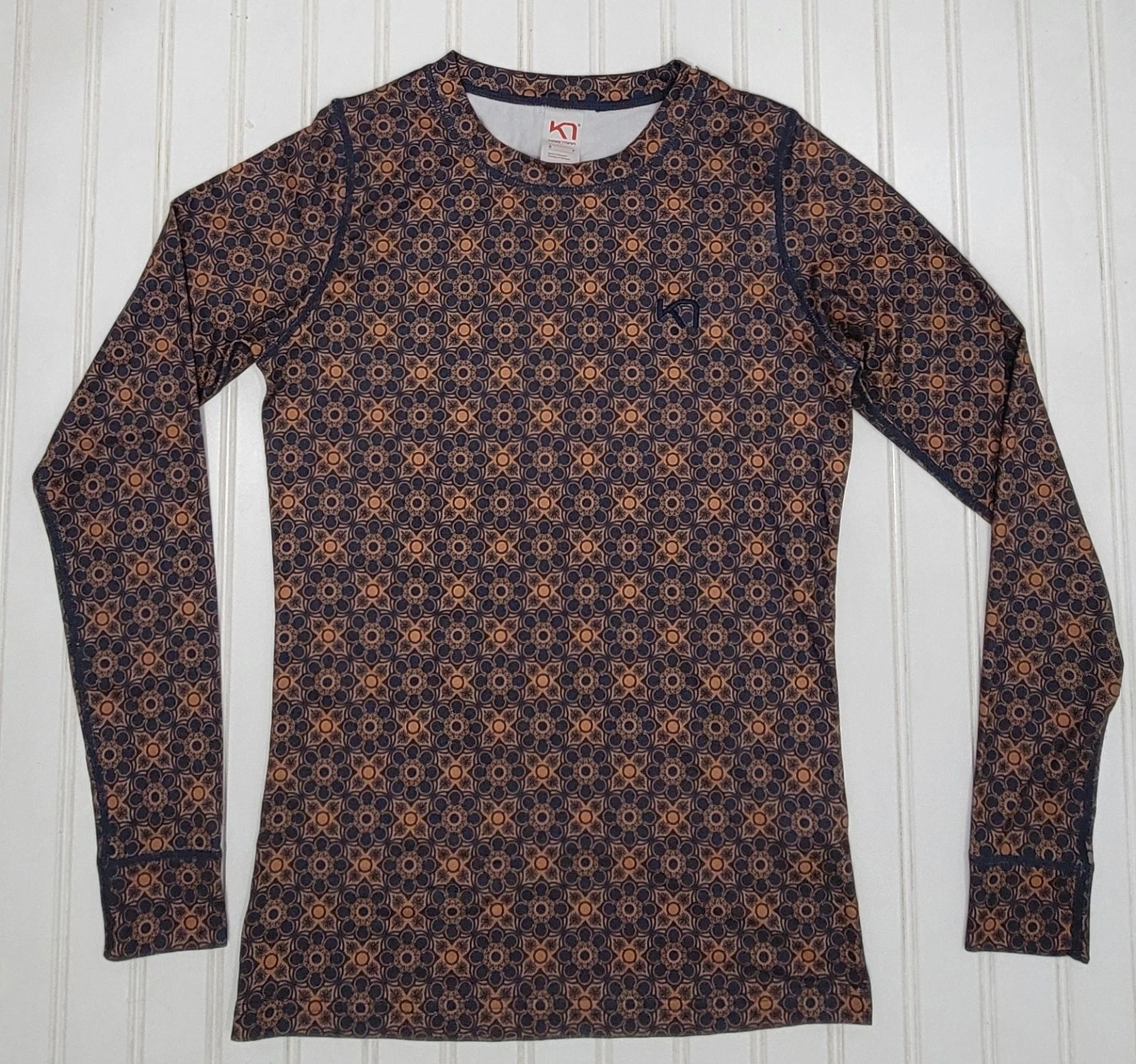 Kari Traa Fryd Womens Small S Graphic Pattern Base Layer Shirt Long Sleeve Top