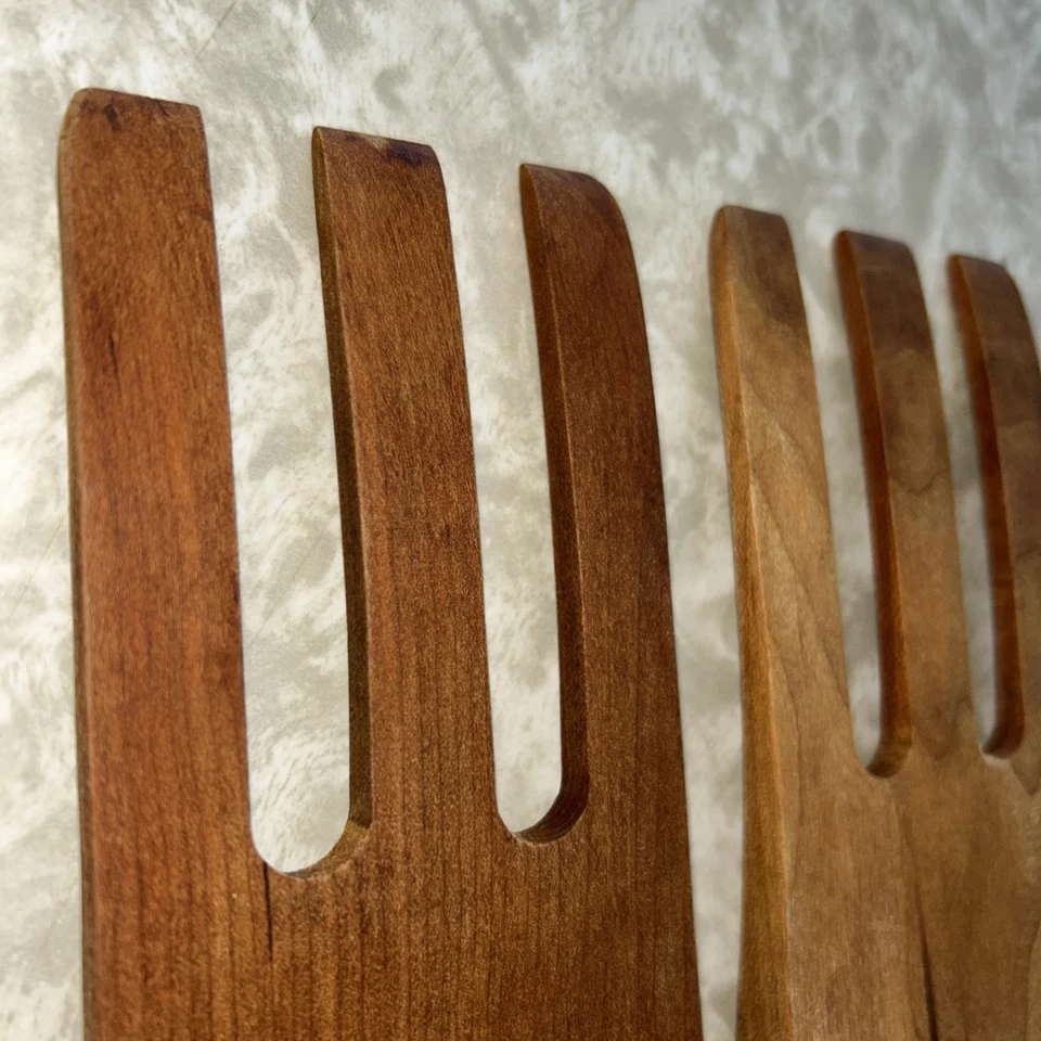Pinzas de madera para servidor de ensaladas 2 piezas de teca? Utensilios para servir garras de oso 3 dientes MCM Foto 4 de 4