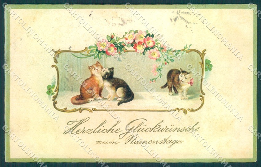 Saluti Augurali Namestage Gatto Fiore serie 999 cartolina in rilievo TW2000