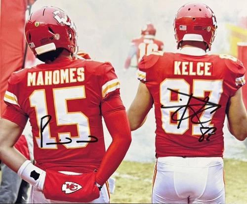 PATRICK MAHOMES - TRAVIS KELCE - CHIEFS -  DUAL SIGNED 8 x 10 PHOTO w/COA