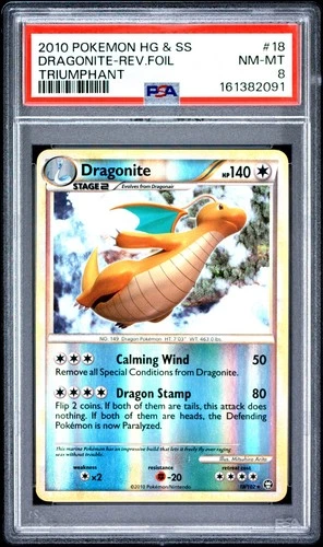 Pokemon Dragonite Reverse Holo Triumphant 18 PSA 8