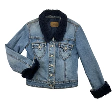 Vintage Levi's Jacket Women Small Y2K 2000s Denim Sherpa Lined Blue Trucker