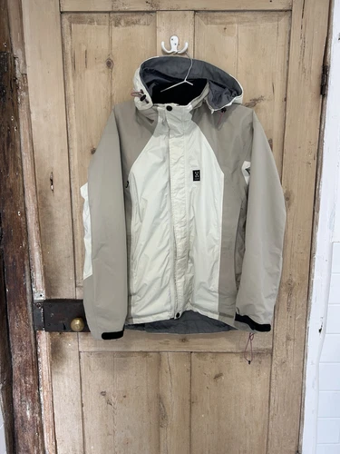 OFF WHITE Giacca impermeabile Haglofs donna Goretex taglia M cappotto con cappuccio panna bianco sporco chiaro