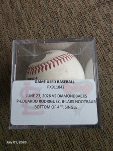 Lars Nootbaar 2026 game used baseball SINGLE June 23 St Louis Cardinals MLB