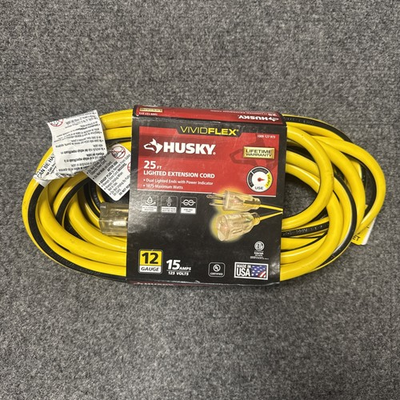 #ad Husky VividFlex 25 ft 12 3 Heavy Duty In Outdoor Extension Cord Lighted Yellow $27.99