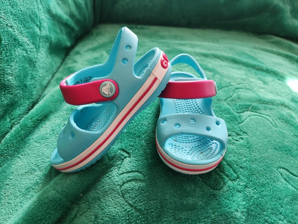 Girls Crocs Slip On Crocband Teal/Pink Sandals Size 5C