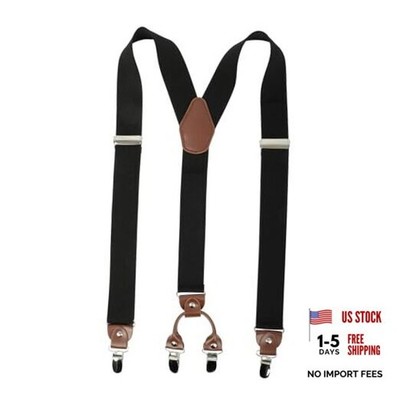 Men's Suspenders Adjustable Elastic Shoulder Straps 1.4 Inch Wide 4 Super Black
